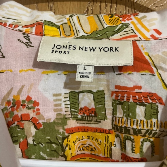 Jones NY Women’s Vibrant Orange Multi 100% Cotton Text Graphic Print Shirt Sz-L - Picture 5 of 7